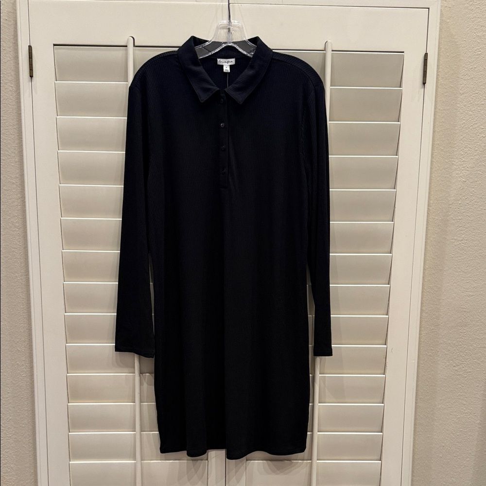 love, Fire Elegant Black Collared Long Sleeve Dress